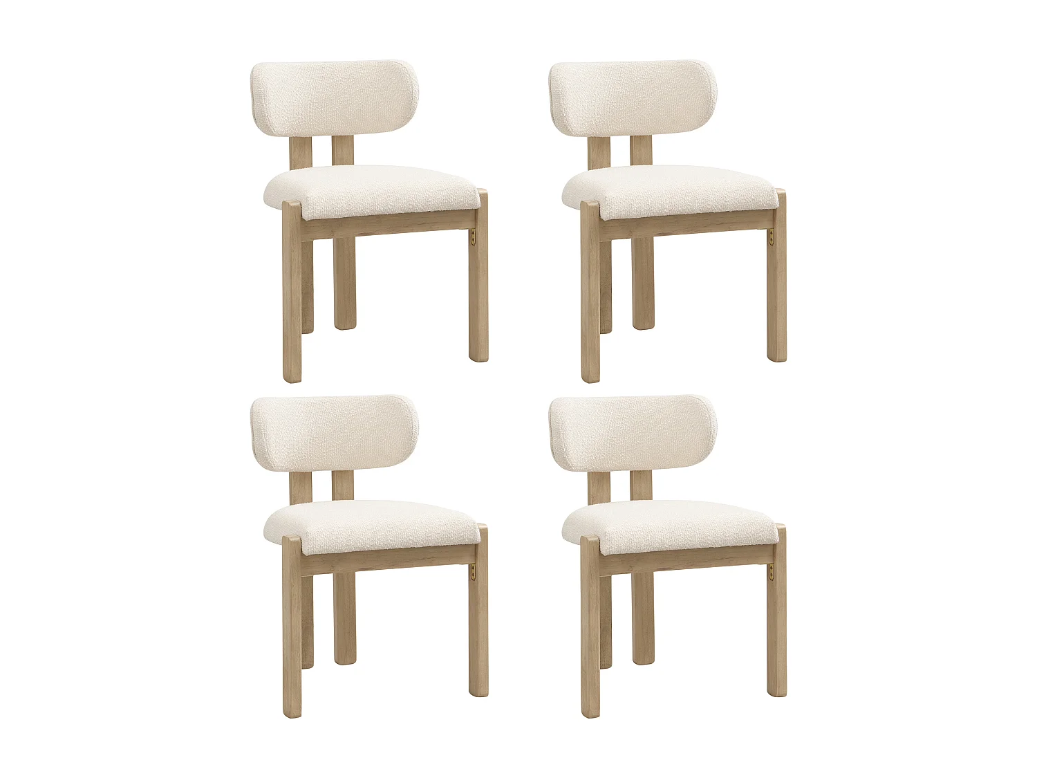 Kit di 4 sedie in legno massello - Stile moderno - Schienale comodo - Struttura in legno massello - Tessuto bouclé - Naturale
