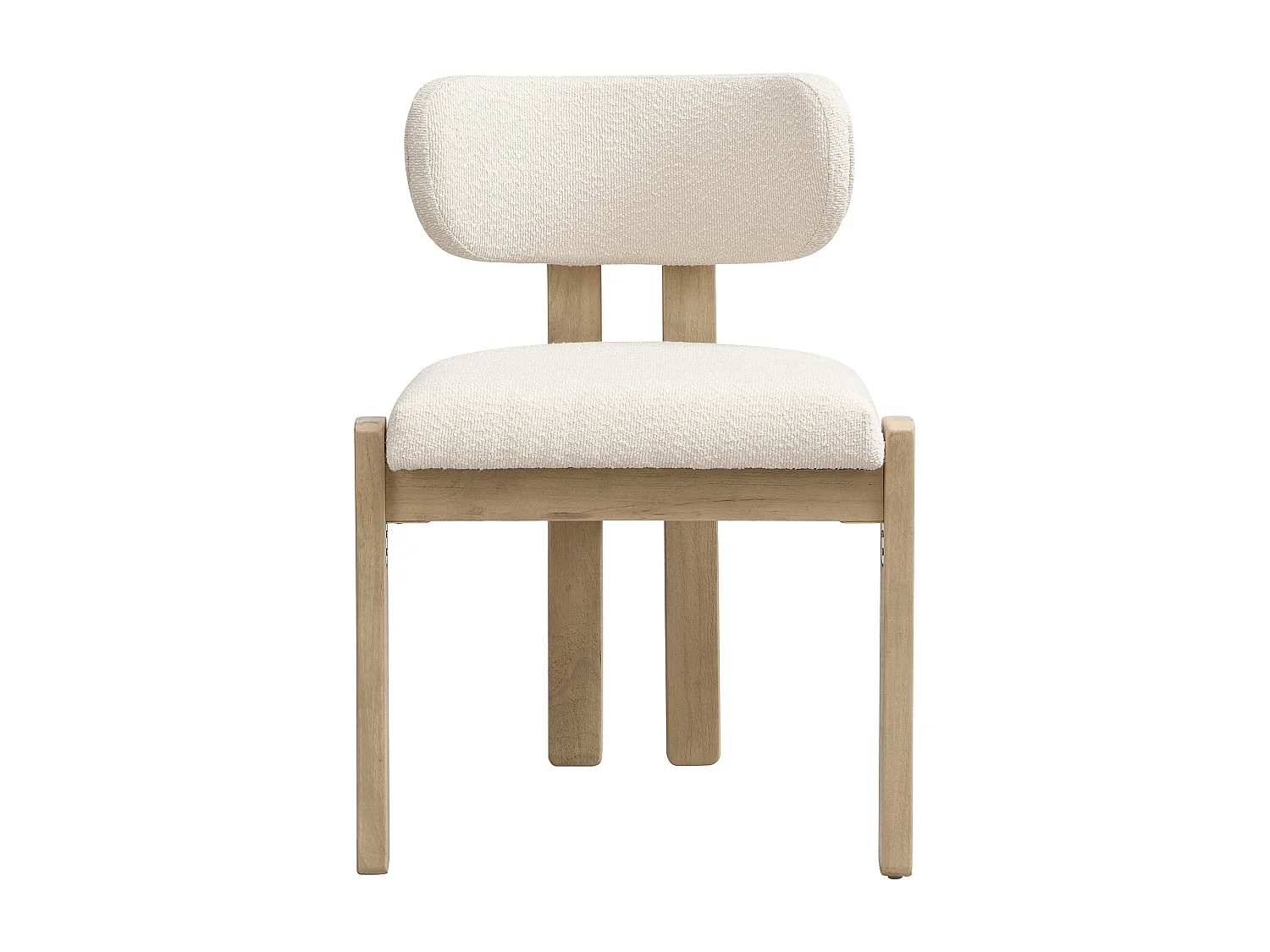 Kit di 4 sedie in legno massello - Stile moderno - Schienale comodo - Struttura in legno massello - Tessuto bouclé - Naturale