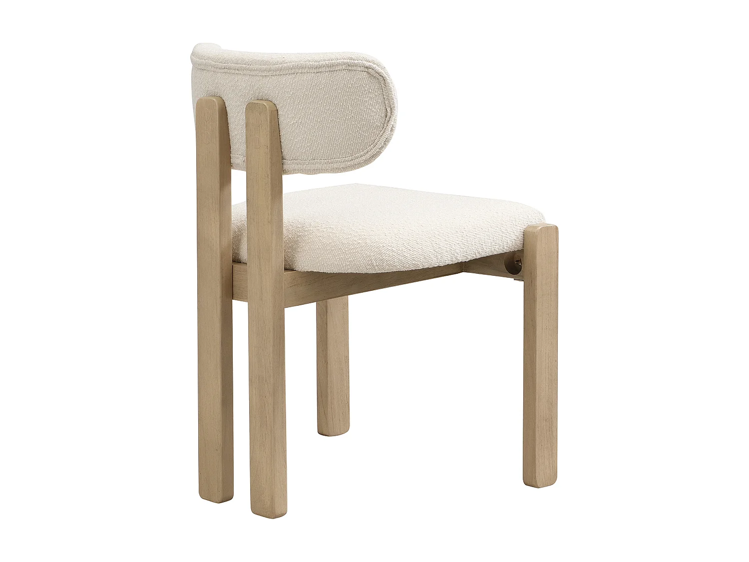 Kit di 4 sedie in legno massello - Stile moderno - Schienale comodo - Struttura in legno massello - Tessuto bouclé - Naturale