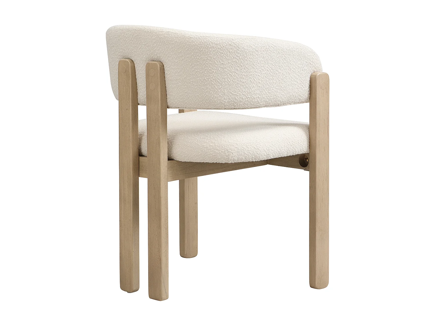 Kit di 2 sedie in legno massello con braccioli - Struttura in legno massello - Tessuto bouclé - Naturale