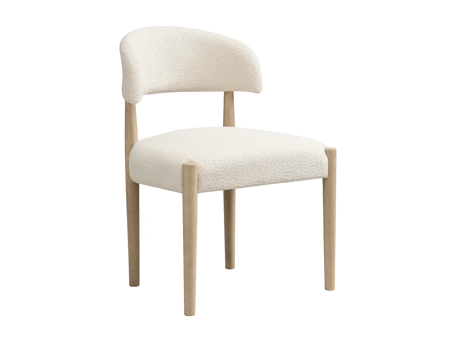 Satz mit 6 Massivholz-Stühlen - Moderner Stil - Gestell aus Massivholz - Bouclé-Stoff - Naturfarbe