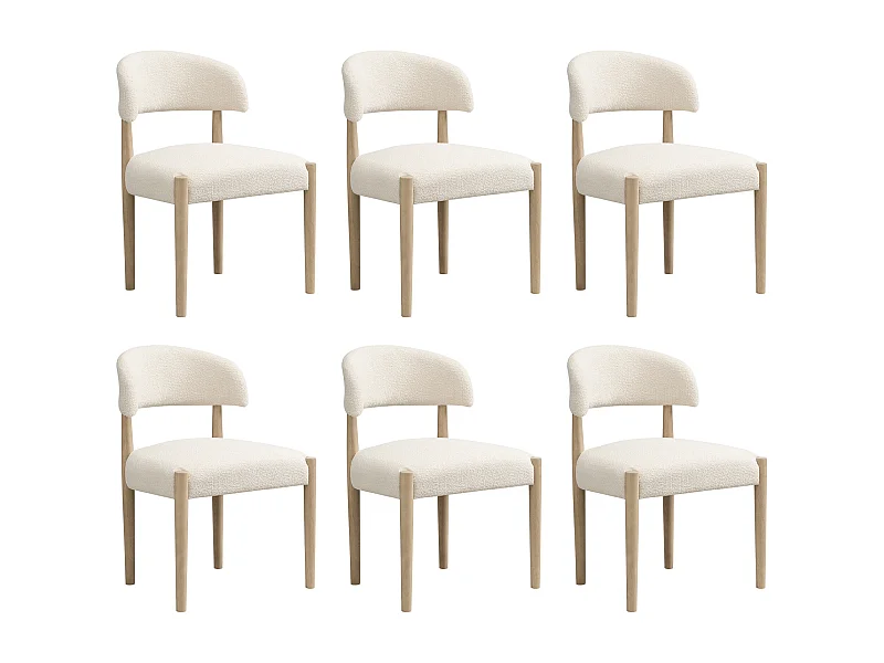 Satz mit 6 Massivholz-Stühlen - Moderner Stil - Gestell aus Massivholz - Bouclé-Stoff - Naturfarbe