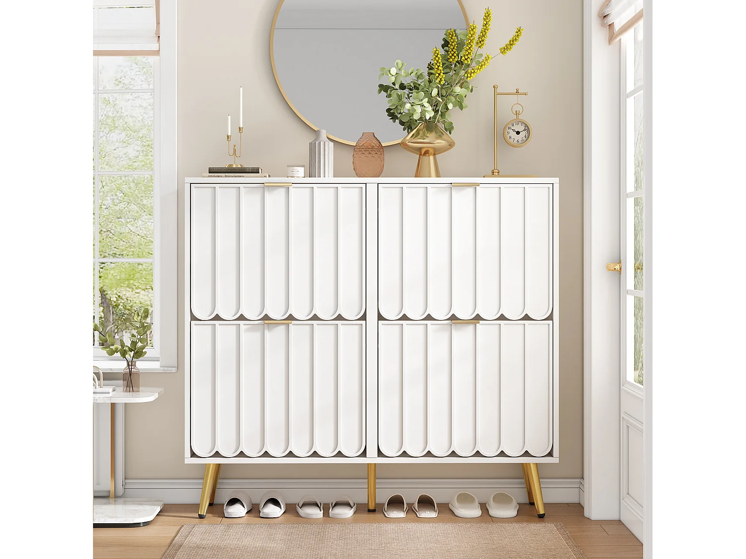 Meuble à chaussures moderne - 100 x 24 x 91.5 cm - avec 4 portes - MDF + aggloméré - blanc