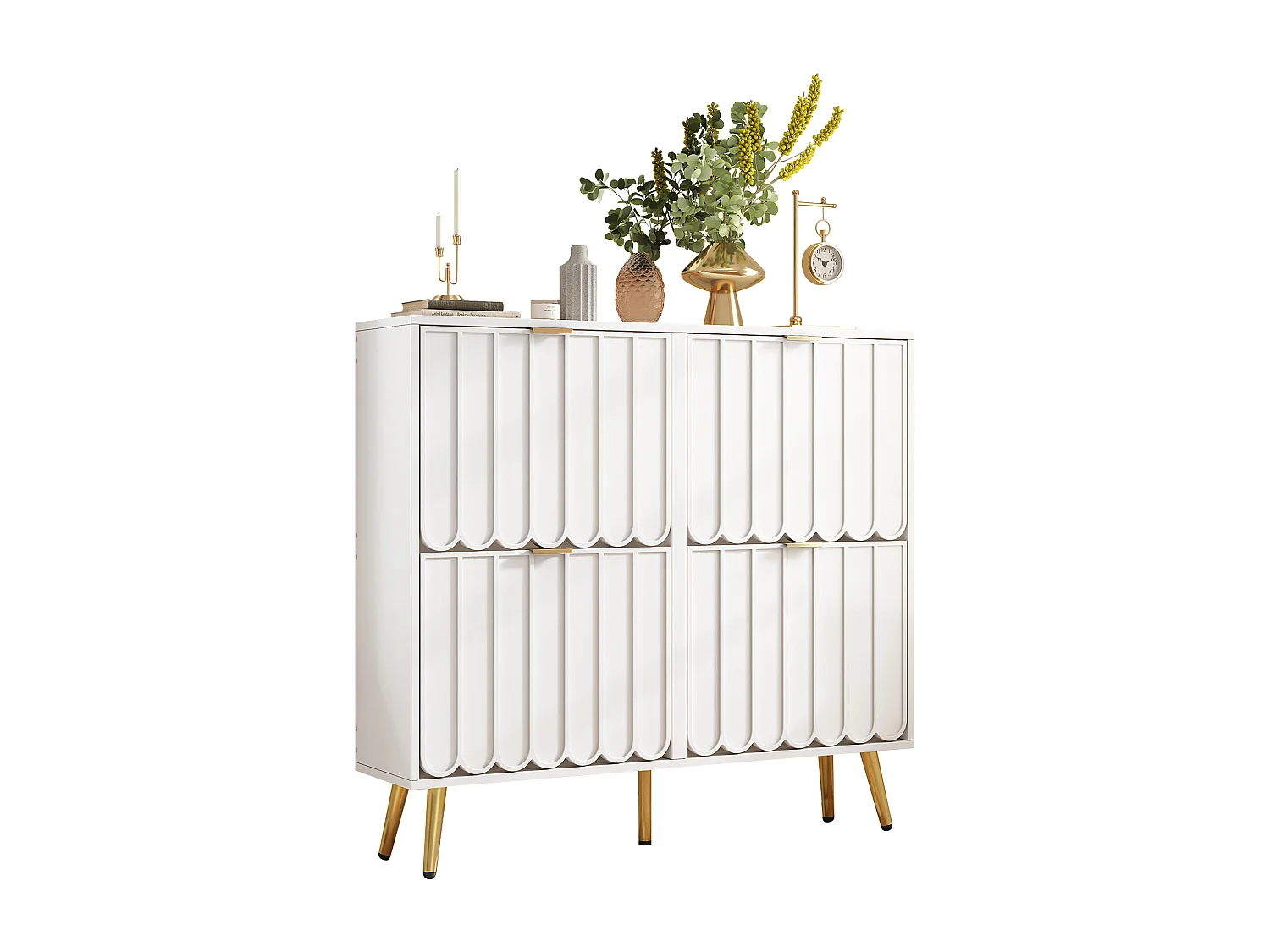 Meuble à chaussures moderne - 100 x 24 x 91.5 cm - avec 4 portes - MDF + aggloméré - blanc