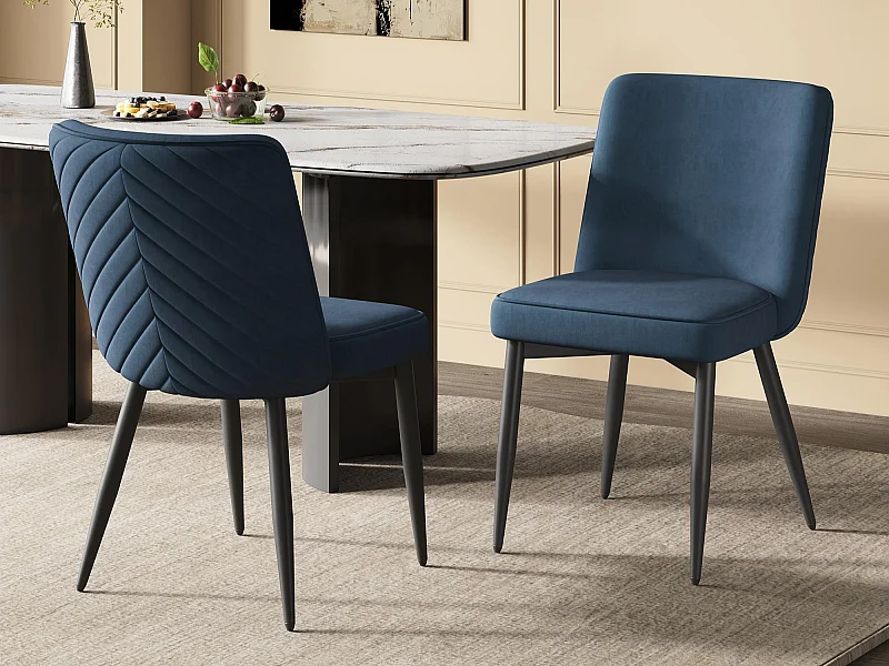 Lote de 2 sillas - Con respaldos cómodos - Estilo moderno - Tejido de terciopelo - Azul oscuro