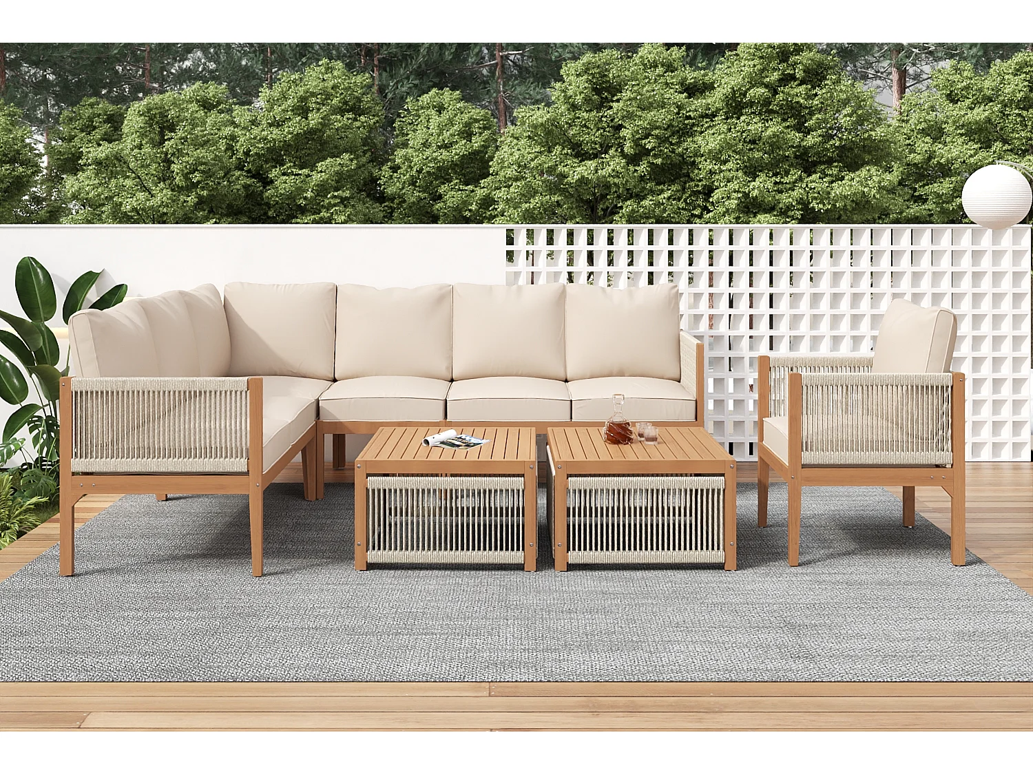 Gartenmöbelset für 7–8 Personen – 240 x 184 x 64 cm – bestehend aus Sofa, Tisch und Sessel – Polyester – Beige