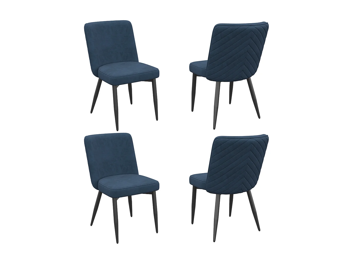 Lote de 4 sillas - Con respaldos cómodos - Estilo moderno - Tejido de terciopelo - Azul oscuro