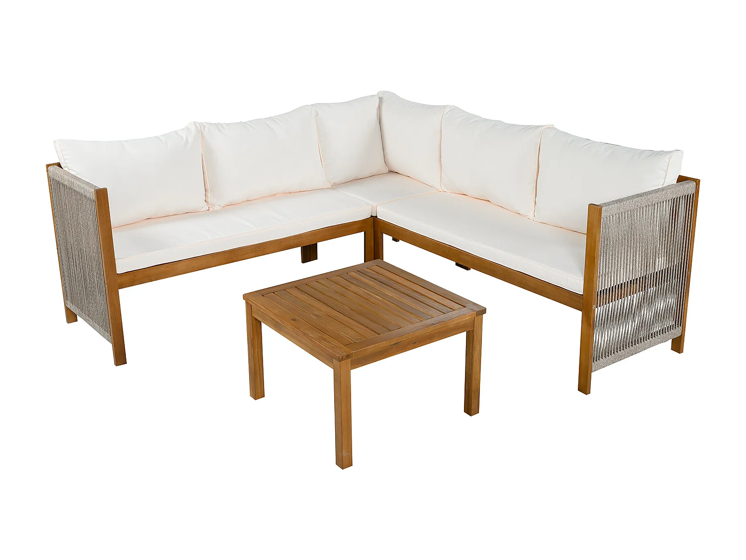 Ensemble de mobilier de jardin - 185.5 x 185.5 x 71.5 - avec canapé d'angle + table basse - acacia - beige