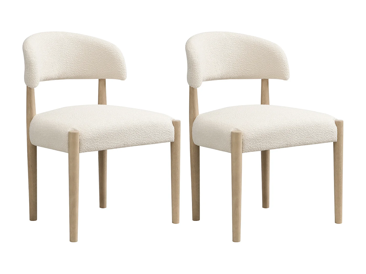 Kit di 2 sedie in legno massello - Stile moderno - Struttura in legno massello - Tessuto bouclé - Colore naturale