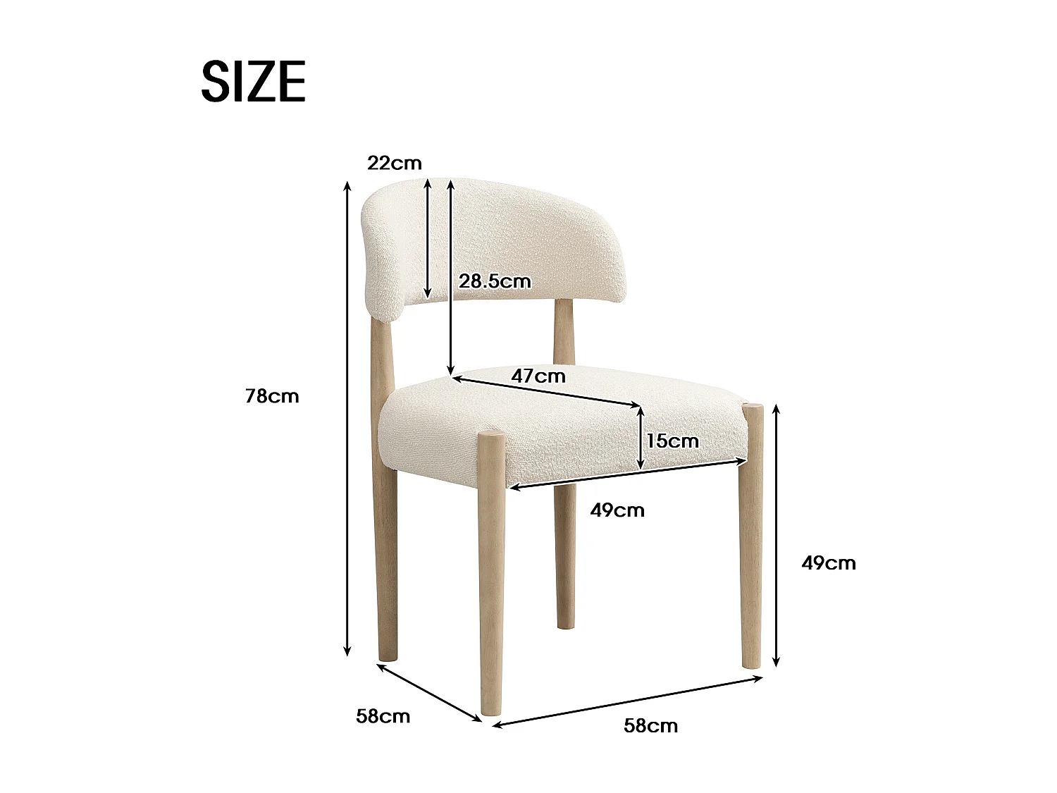 Kit di 2 sedie in legno massello - Stile moderno - Struttura in legno massello - Tessuto bouclé - Colore naturale