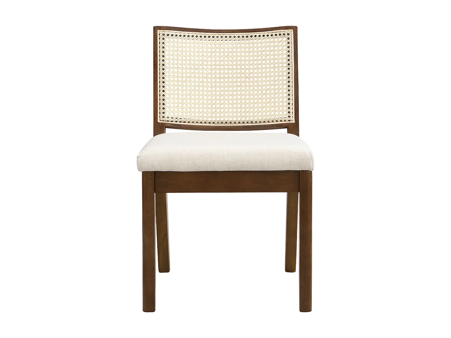 Kit di 4 sedie in legno massello - Schienale in rattan - Cuscini seduta in lino - Colore noce