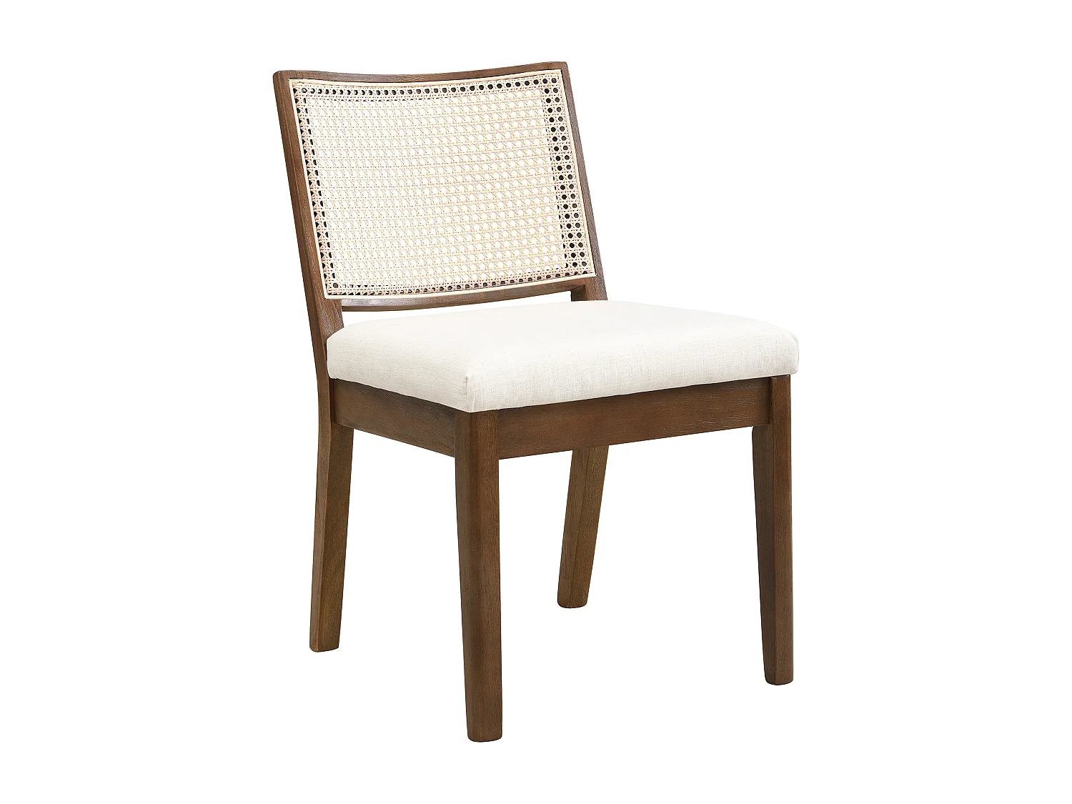 Kit di 2 sedie in legno massello - Schienale in rattan - Cuscini seduta in lino - Colore noce