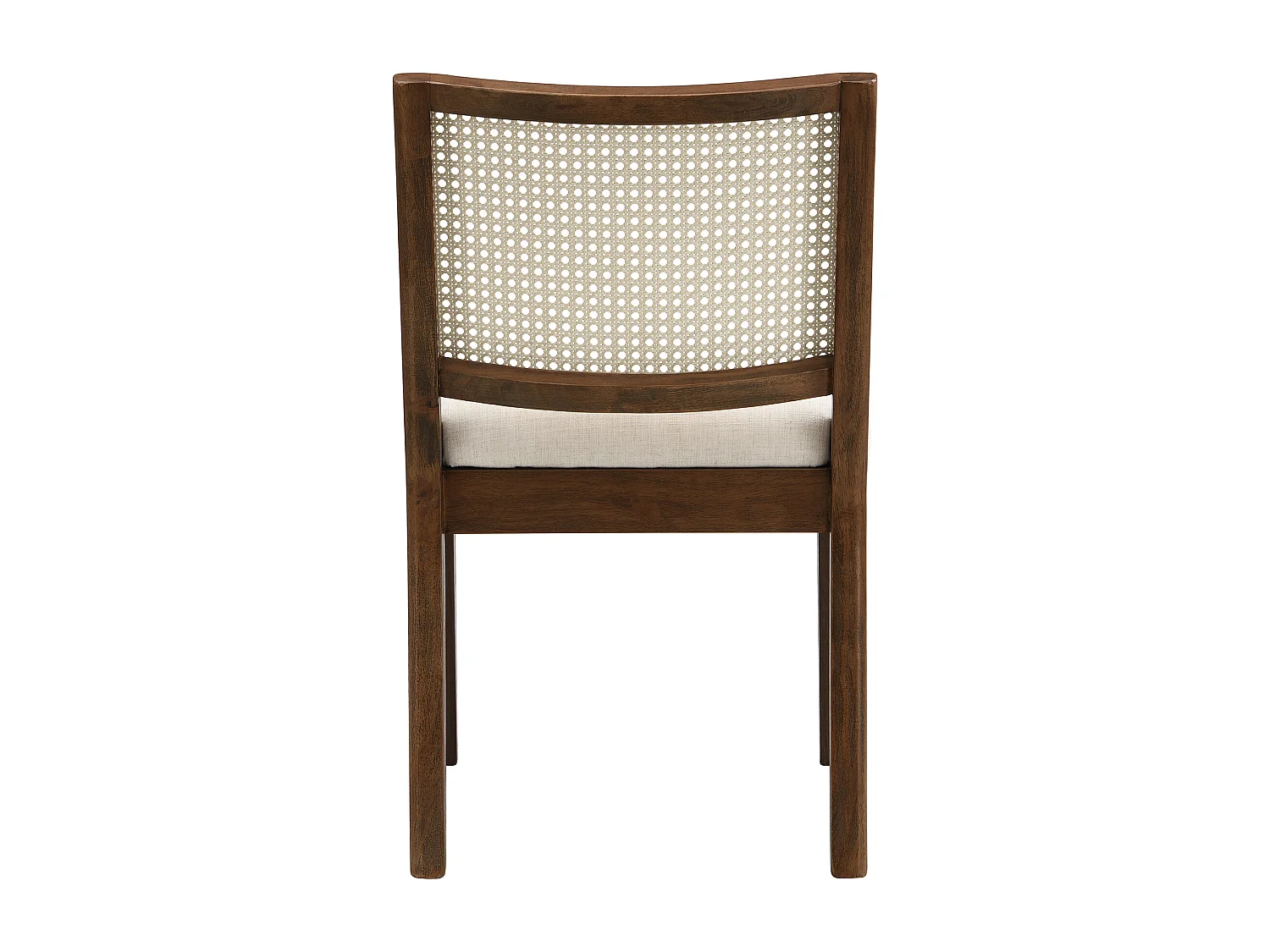 Kit di 2 sedie in legno massello - Schienale in rattan - Cuscini seduta in lino - Colore noce