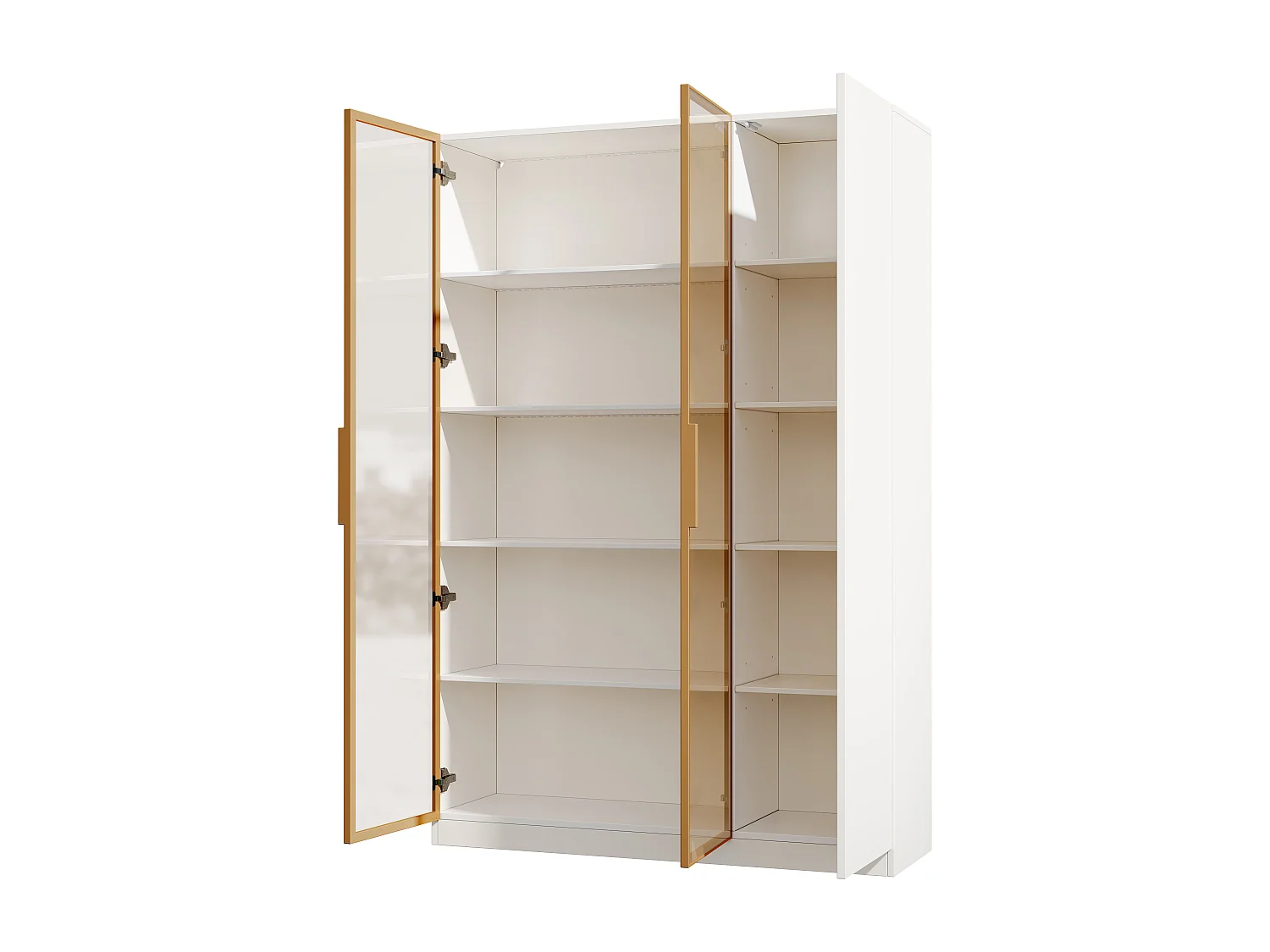 Glasvitrine 165 cm hoch - LED-Beleuchtung - 3 Türen - Höhenverstellbare Einlegeböden - MDF + Spanplatten - Weiß