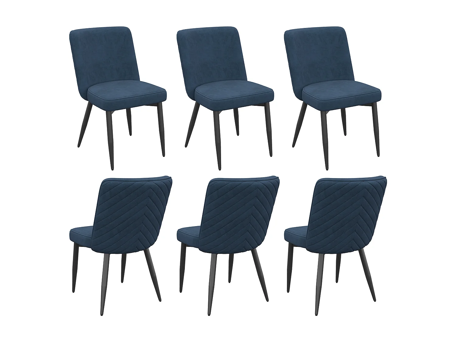 Lote de 6 sillas - Con respaldos cómodos - Estilo moderno - Tejido de terciopelo - Azul oscuro