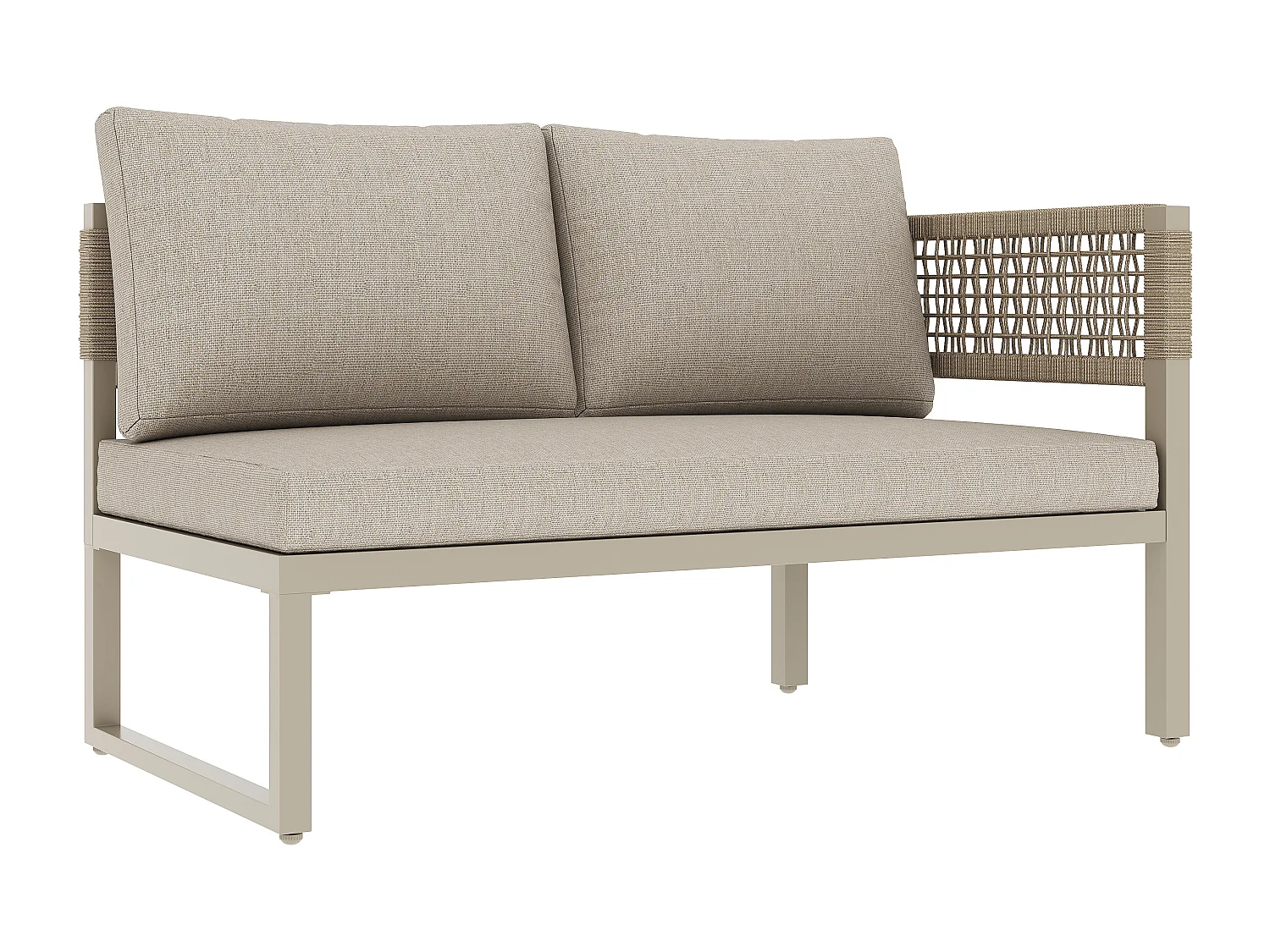 Garten-Salon, Möbelset für 8-10 Personen - Ecksofa - aus verzinktem Eisen - Esstische aus Kunstholz - Bank, Beige