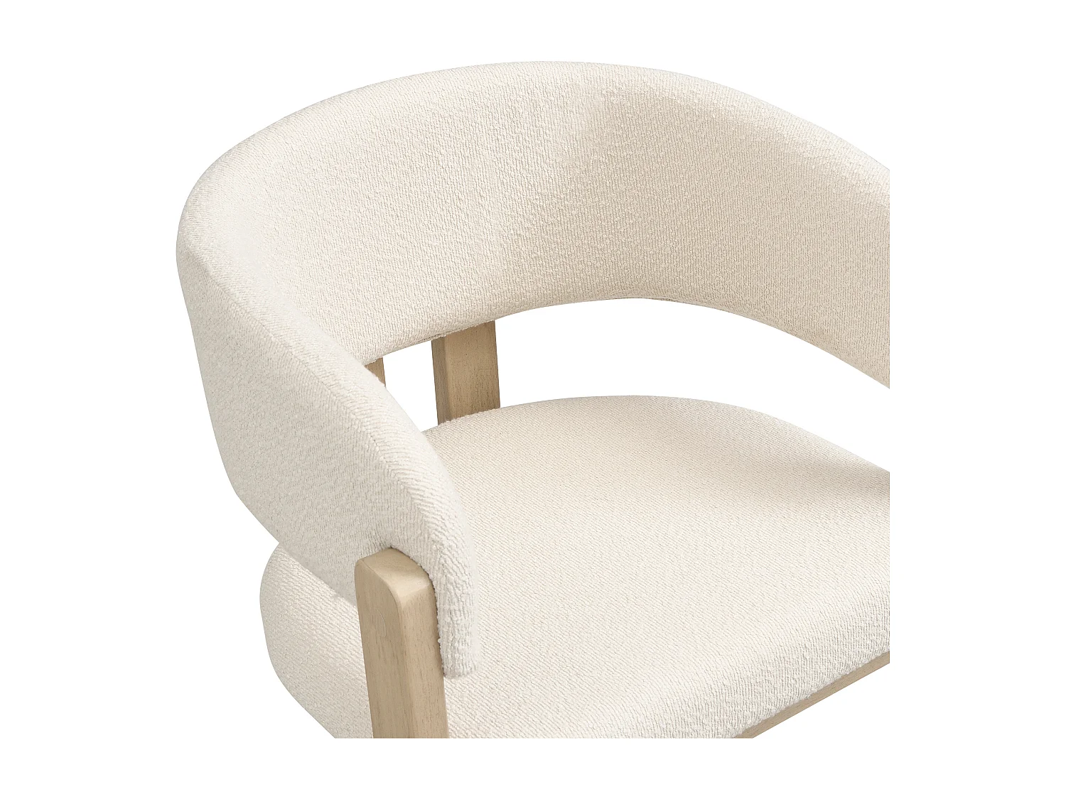 Satz mit 6 Massivholz-Stühlen mit Armlehnen - Gestell aus Massivholz - Bouclé-Stoff - Natur