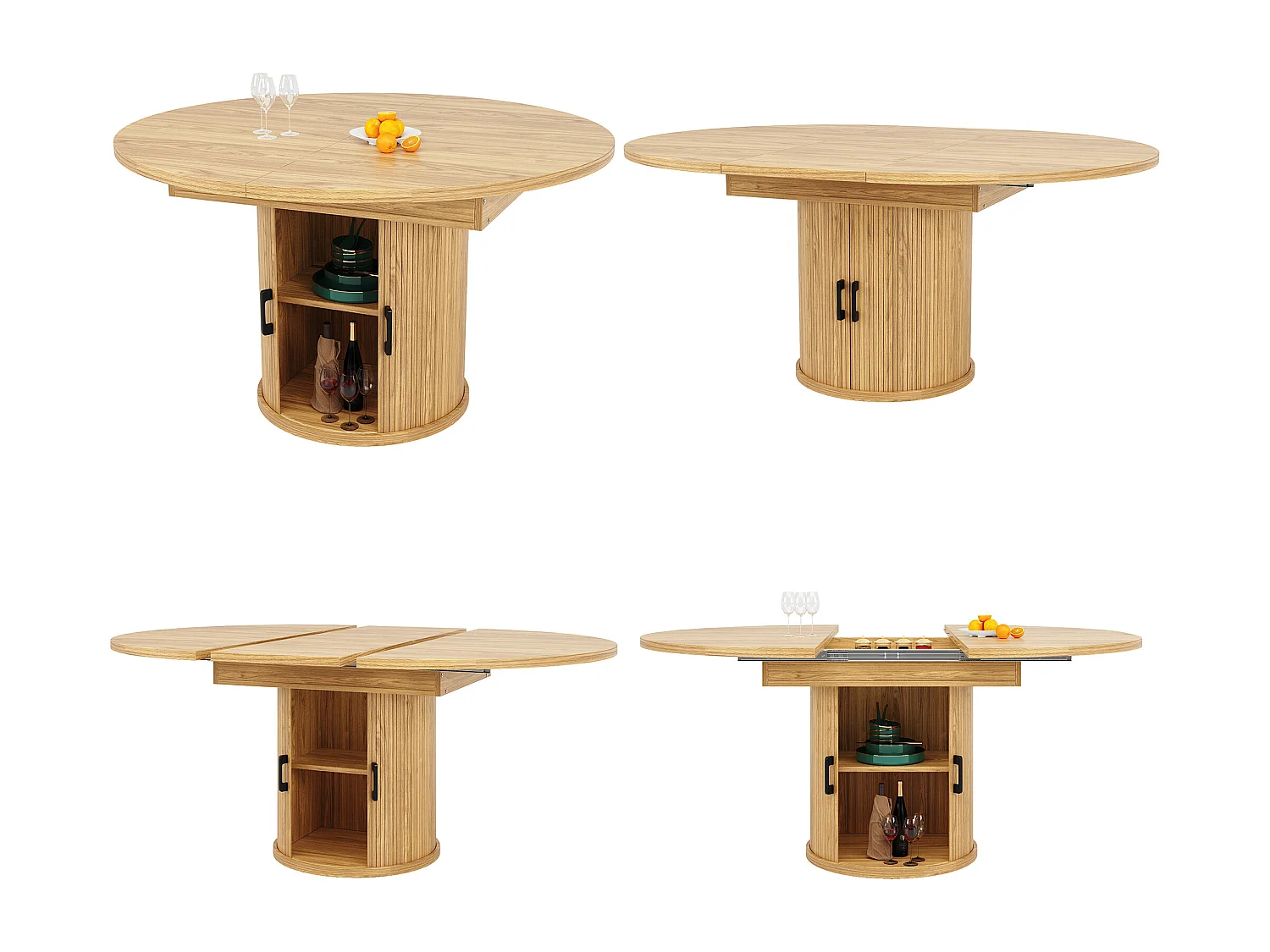 Table de salle à manger extensible 6 places - 118 /158 x 118 x 76.8 cm - avec rangement - MDF - naturel