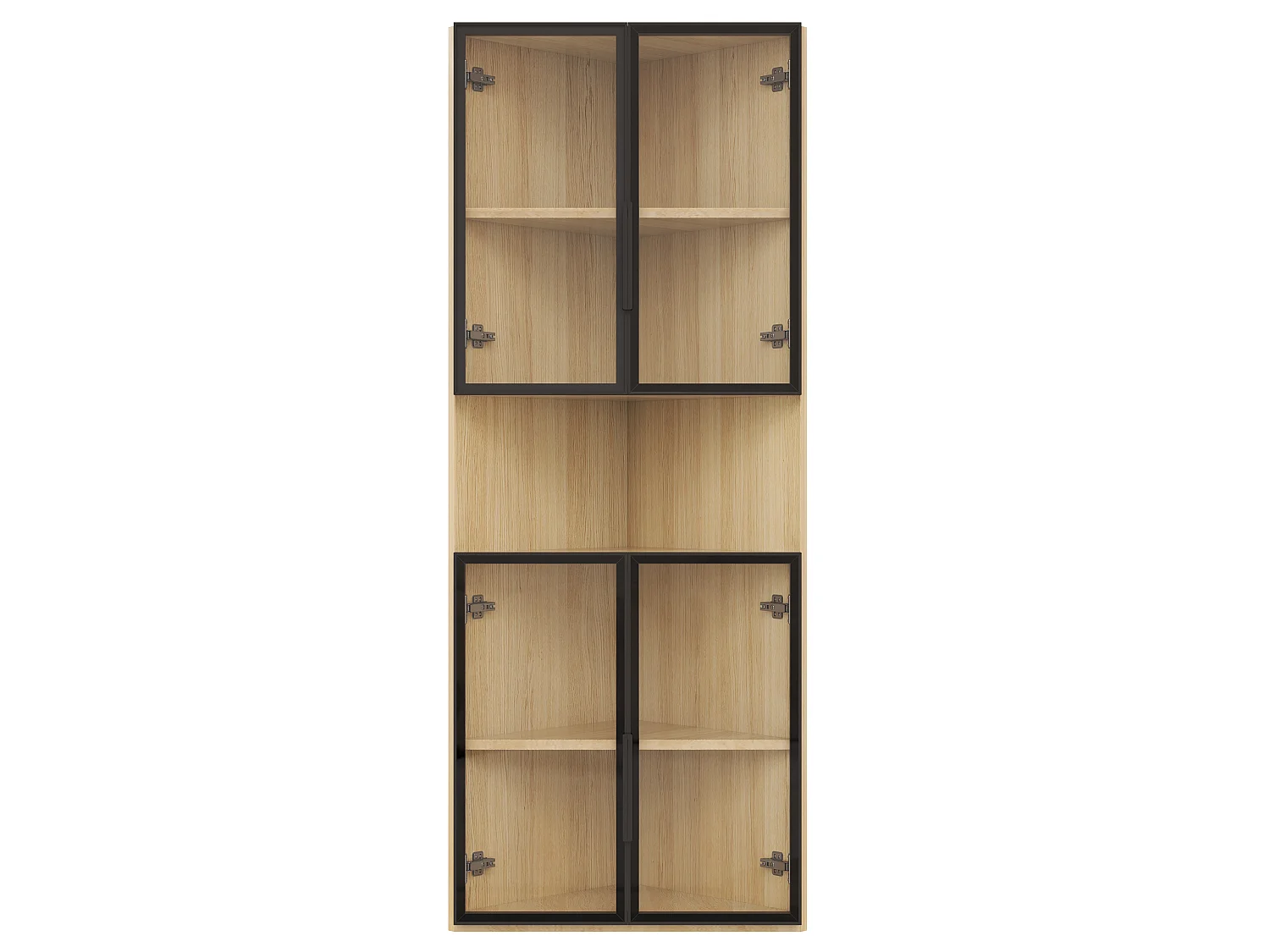 Display cabinet 62x32x160 cm - with LED lighting - 4 tempered glass doors - oak finish - MDF - Natural