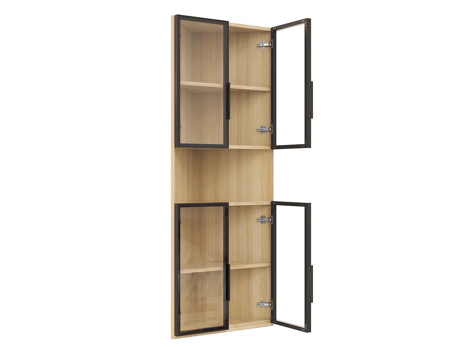 Display cabinet 62x32x160 cm - with LED lighting - 4 tempered glass doors - oak finish - MDF - Natural