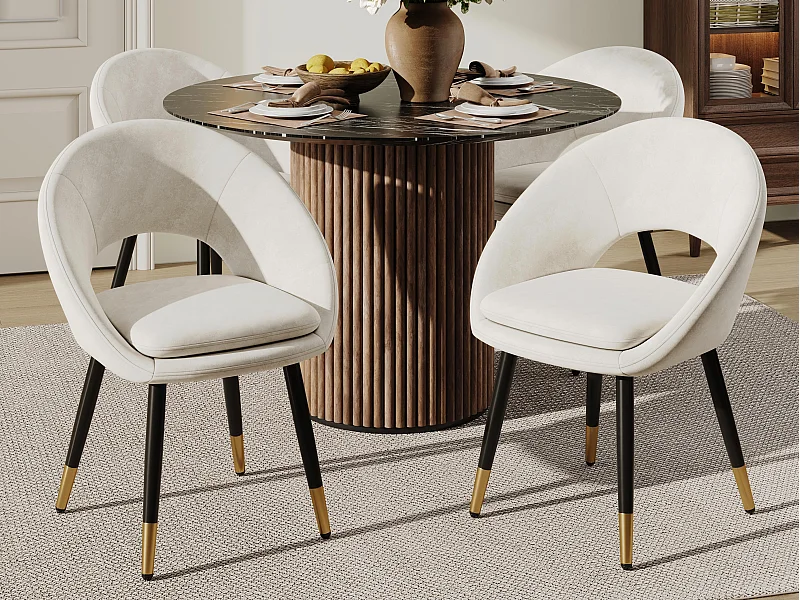 Satz mit 4 Stühlen - Mit ergonomischer Rückenlehne - Moderner Stil - Samtstoff - Beige