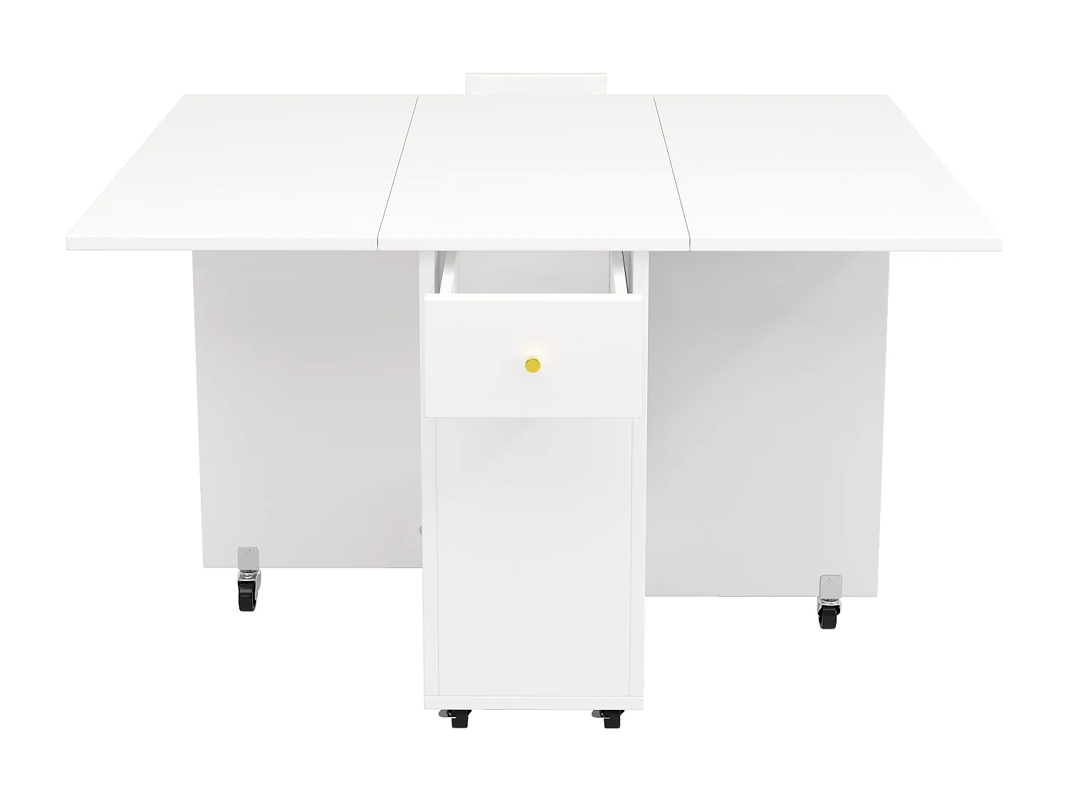 Table à manger pliable 120x75x75 cm - avec espace de rangement - 2 tiroirs - roulettes verrouillables - blanc