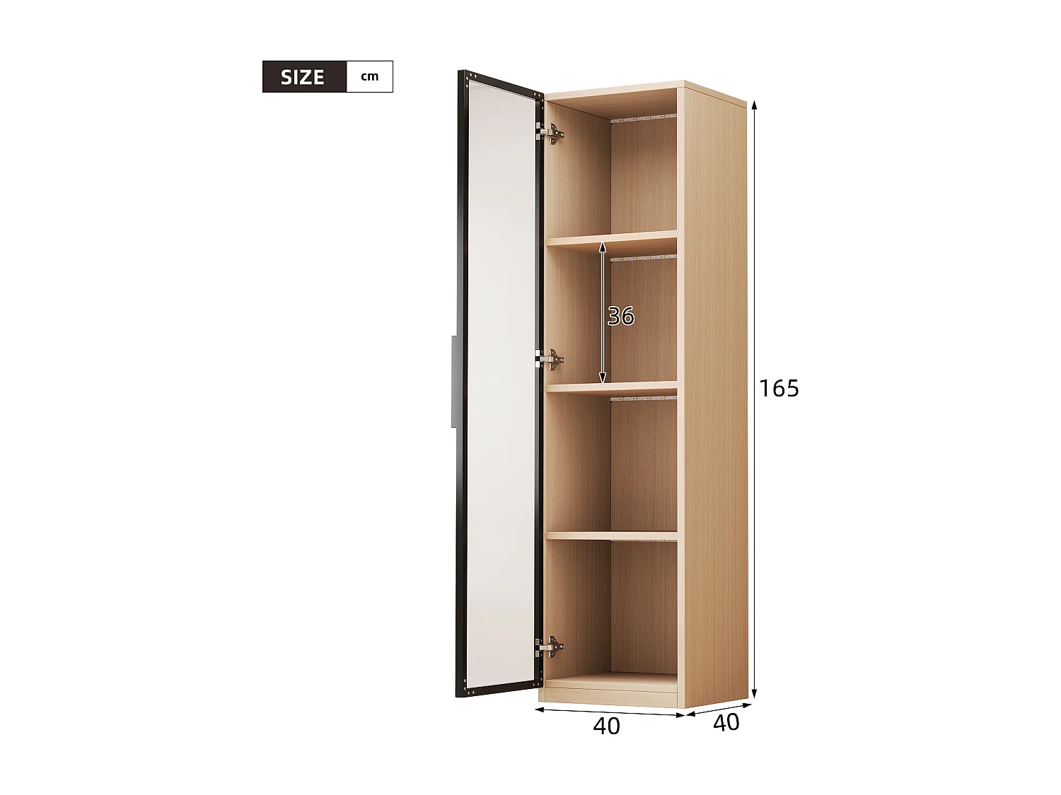 Vitrine mit Glastür 40x40x165 cm - LED-Beleuchtung - 1 Tür aus Sicherheitsglas - Eichenfurnier - MDF - Natur