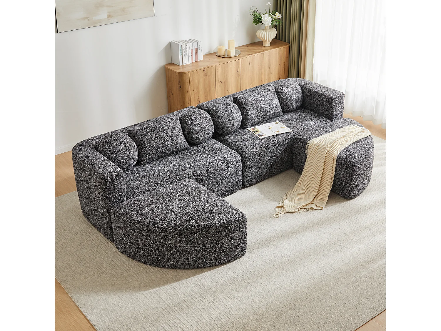 Canapé modulable nuage avec fonction couchage  - 292 x 165 x 68 cm - aucun assemblage requis - chenille - noir