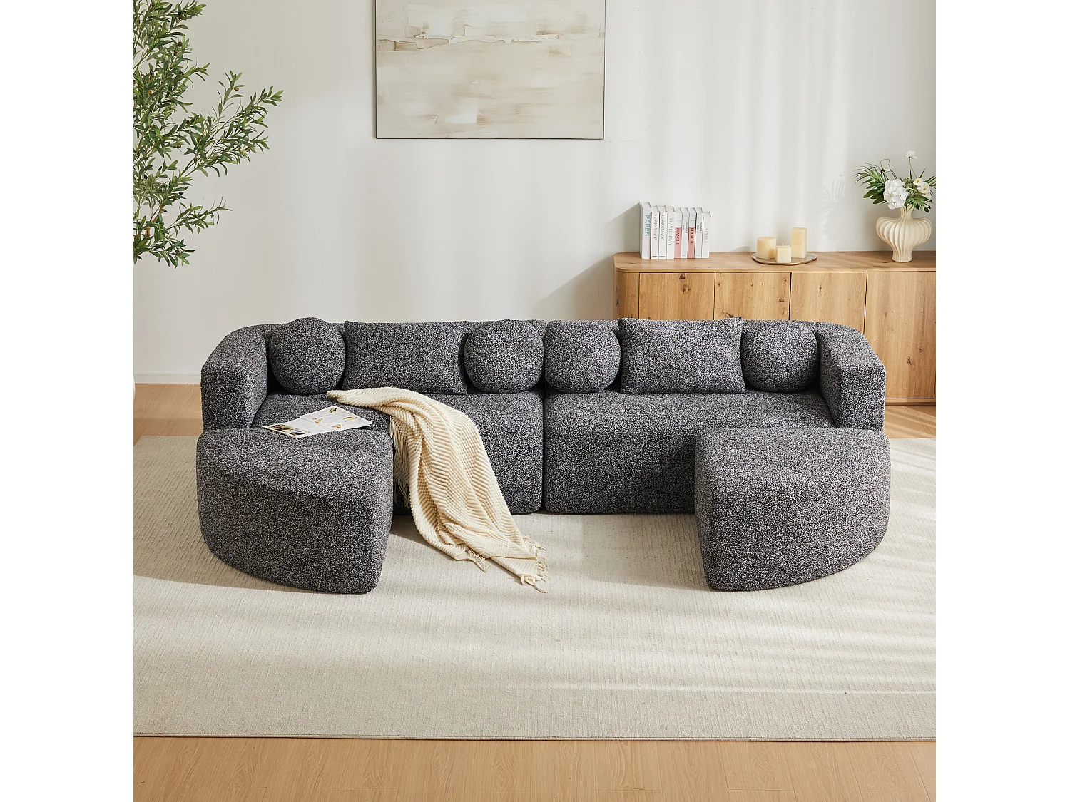 Canapé modulable nuage avec fonction couchage  - 292 x 165 x 68 cm - aucun assemblage requis - chenille - noir