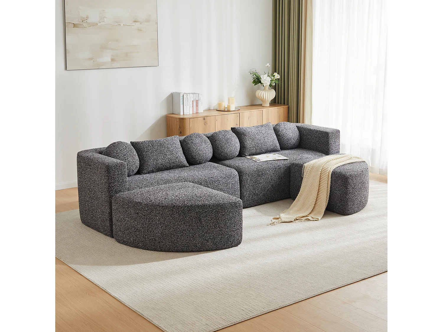 Canapé modulable nuage avec fonction couchage  - 292 x 165 x 68 cm - aucun assemblage requis - chenille - noir