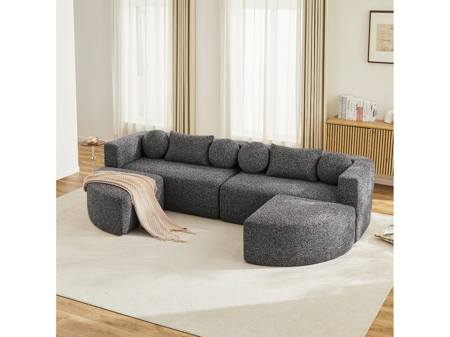 Canapé modulable nuage avec fonction couchage  - 292 x 165 x 68 cm - aucun assemblage requis - chenille - noir