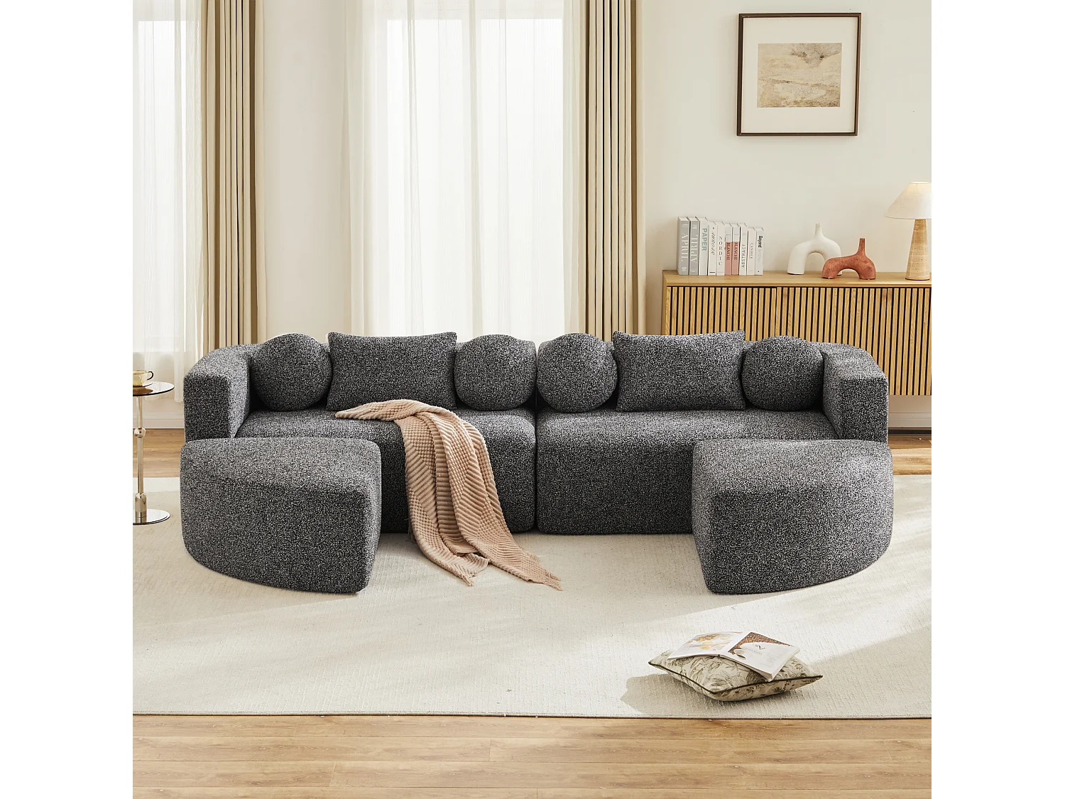 Canapé modulable nuage avec fonction couchage  - 292 x 165 x 68 cm - aucun assemblage requis - chenille - noir