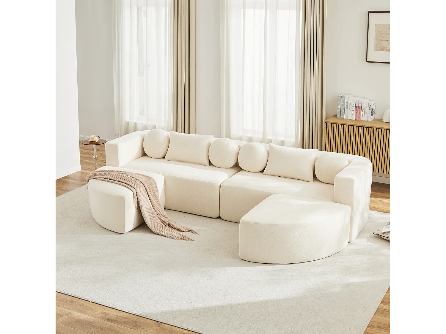Canapé modulable nuage avec fonction couchage  - 292 x 165 x 68 cm - aucun assemblage requis - chenille - beige