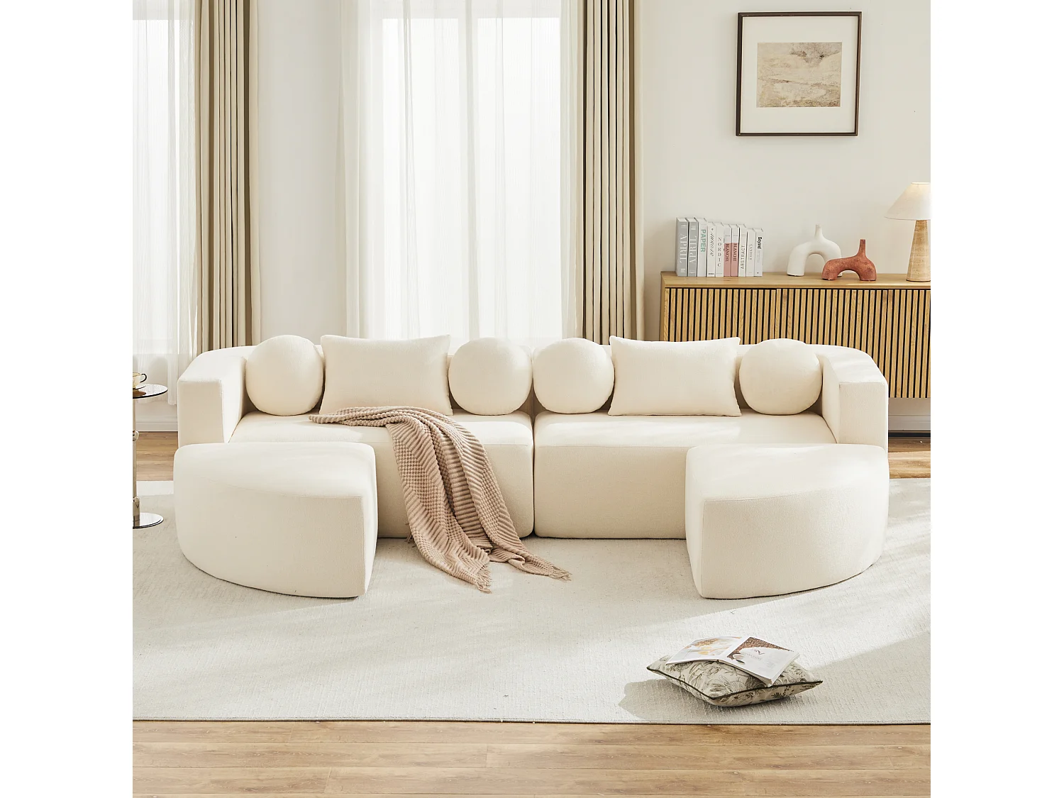 Canapé modulable nuage avec fonction couchage  - 292 x 165 x 68 cm - aucun assemblage requis - chenille - beige