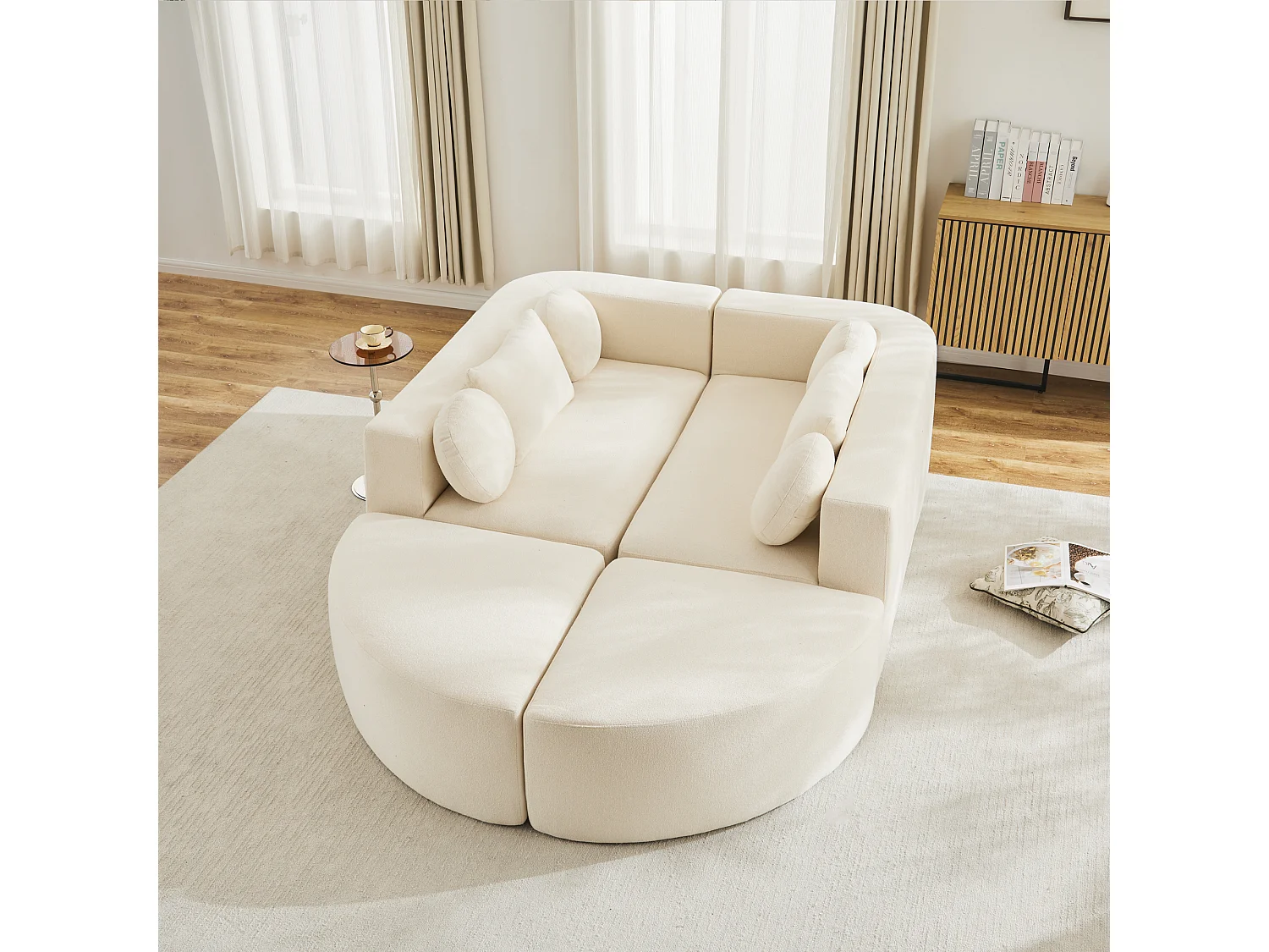 Canapé modulable nuage avec fonction couchage  - 292 x 165 x 68 cm - aucun assemblage requis - chenille - beige