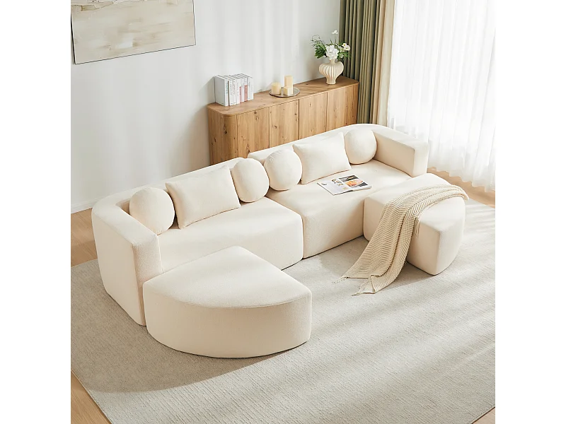 Sofá modular em formato de nuvem com função de cama - 292 x 165 x 68 cm - não requer montagem - chenille - bege