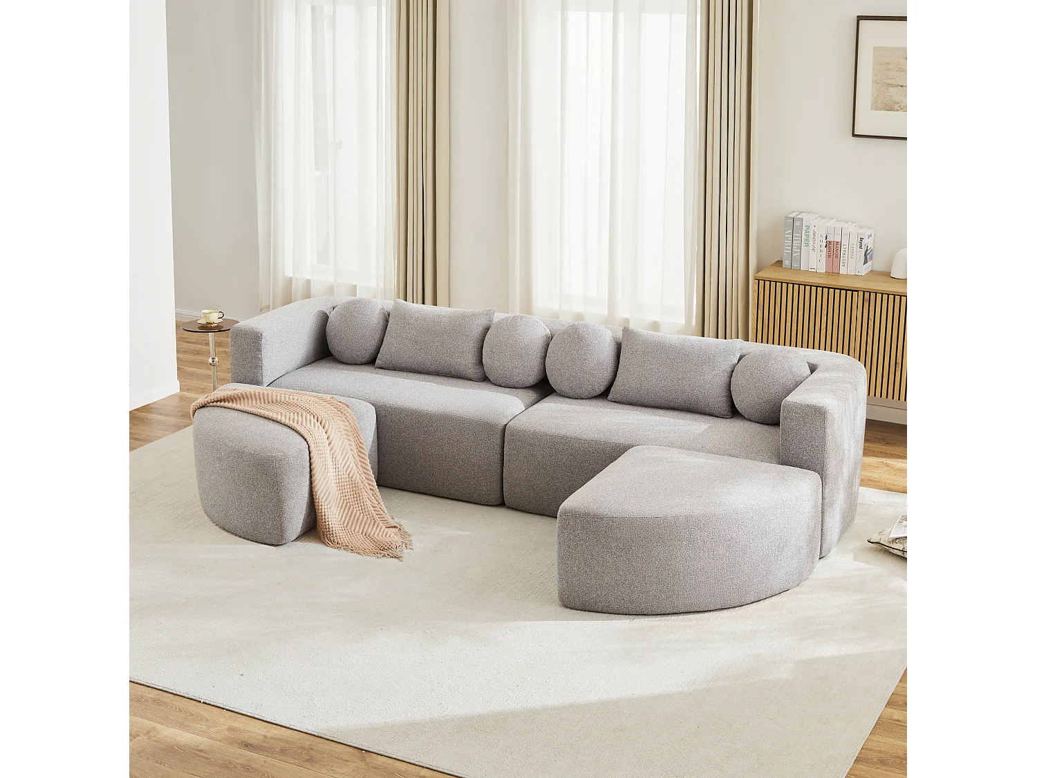 Canapé modulable nuage avec fonction couchage  - 292 x 165 x 68 cm - aucun assemblage requis - chenille - gris