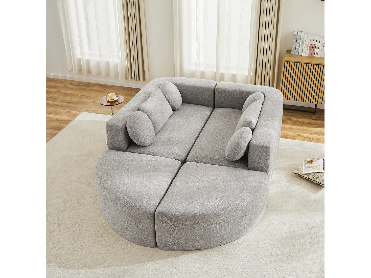 Canapé modulable nuage avec fonction couchage  - 292 x 165 x 68 cm - aucun assemblage requis - chenille - gris