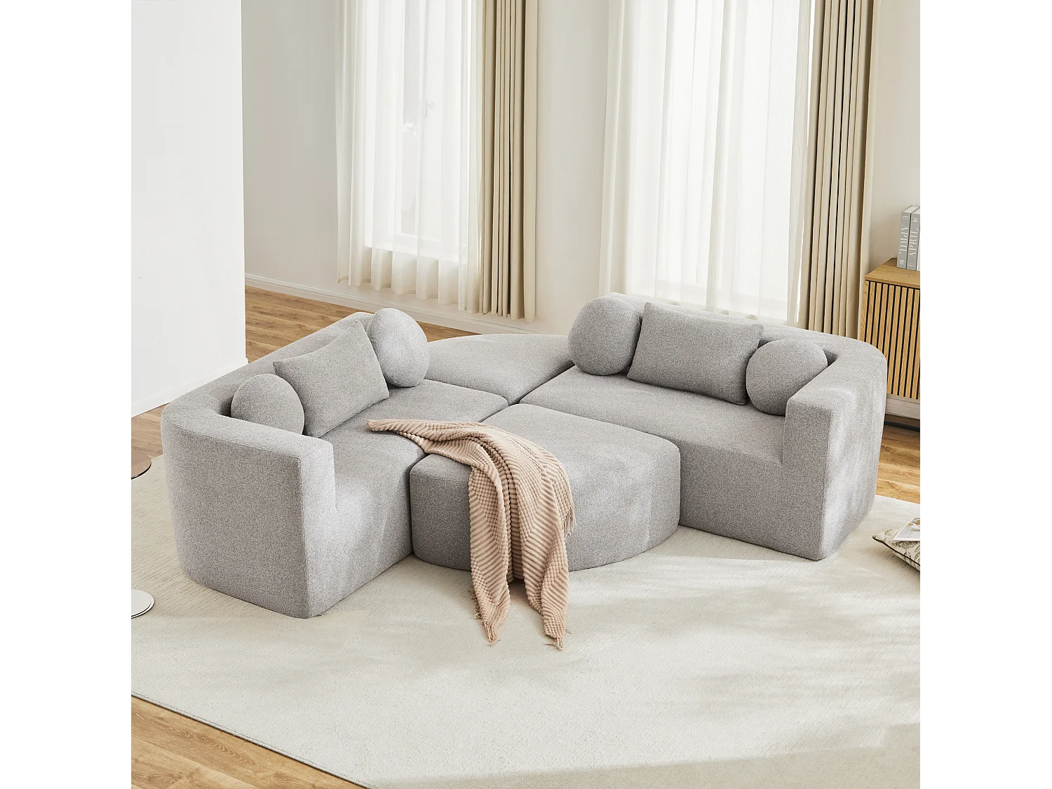Canapé modulable nuage avec fonction couchage  - 292 x 165 x 68 cm - aucun assemblage requis - chenille - gris