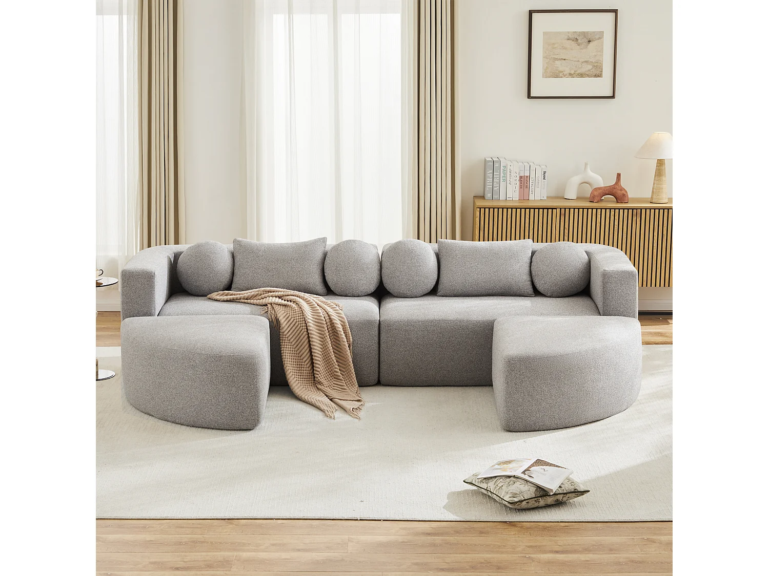 Canapé modulable nuage avec fonction couchage  - 292 x 165 x 68 cm - aucun assemblage requis - chenille - gris