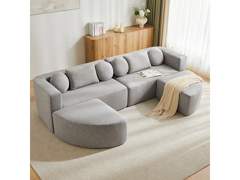 Canapé modulable nuage avec fonction couchage  - 292 x 165 x 68 cm - aucun assemblage requis - chenille - gris