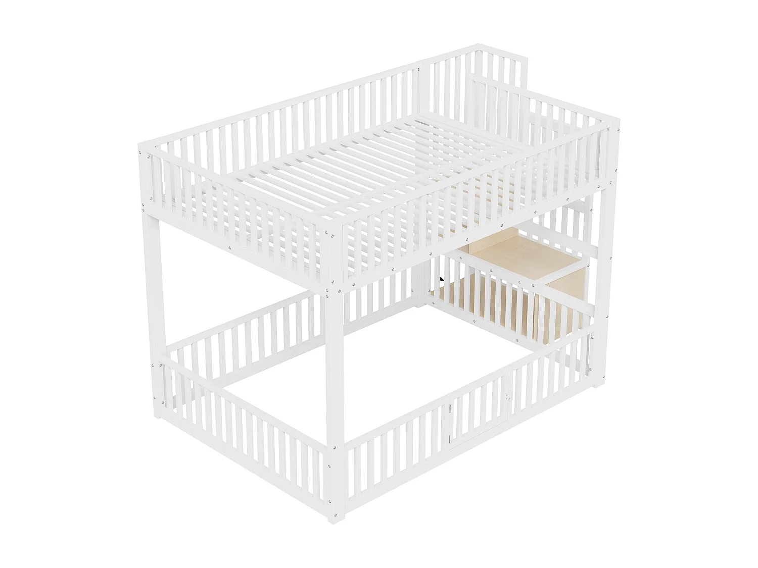 Łóżko piętrowe metalowe 140x200 cm - z drabiną z pojemnikami - barierka bezpieczeństwa - MDF - Biały​ (Materac nie jest wliczony w cenę)