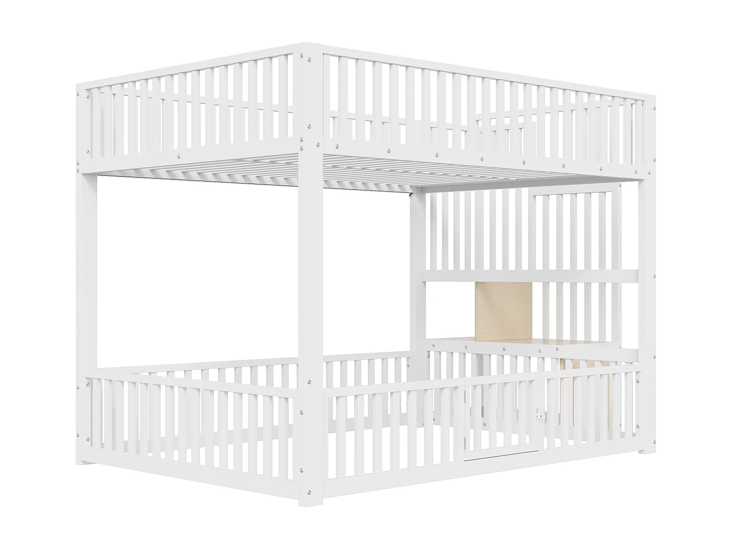 Łóżko piętrowe metalowe 140x200 cm - z drabiną z pojemnikami - barierka bezpieczeństwa - MDF - Biały​ (Materac nie jest wliczony w cenę)