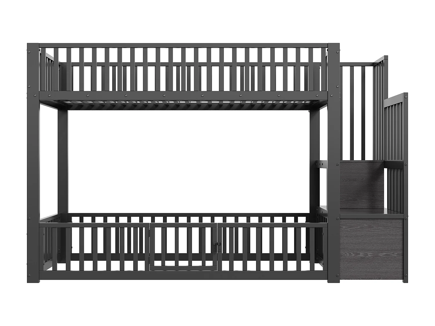 Łóżko piętrowe metalowe 90x200 cm - z drabiną z pojemnikami - barierka bezpieczeństwa - MDF - Czarny​ (Materac nie jest wliczony w cenę)