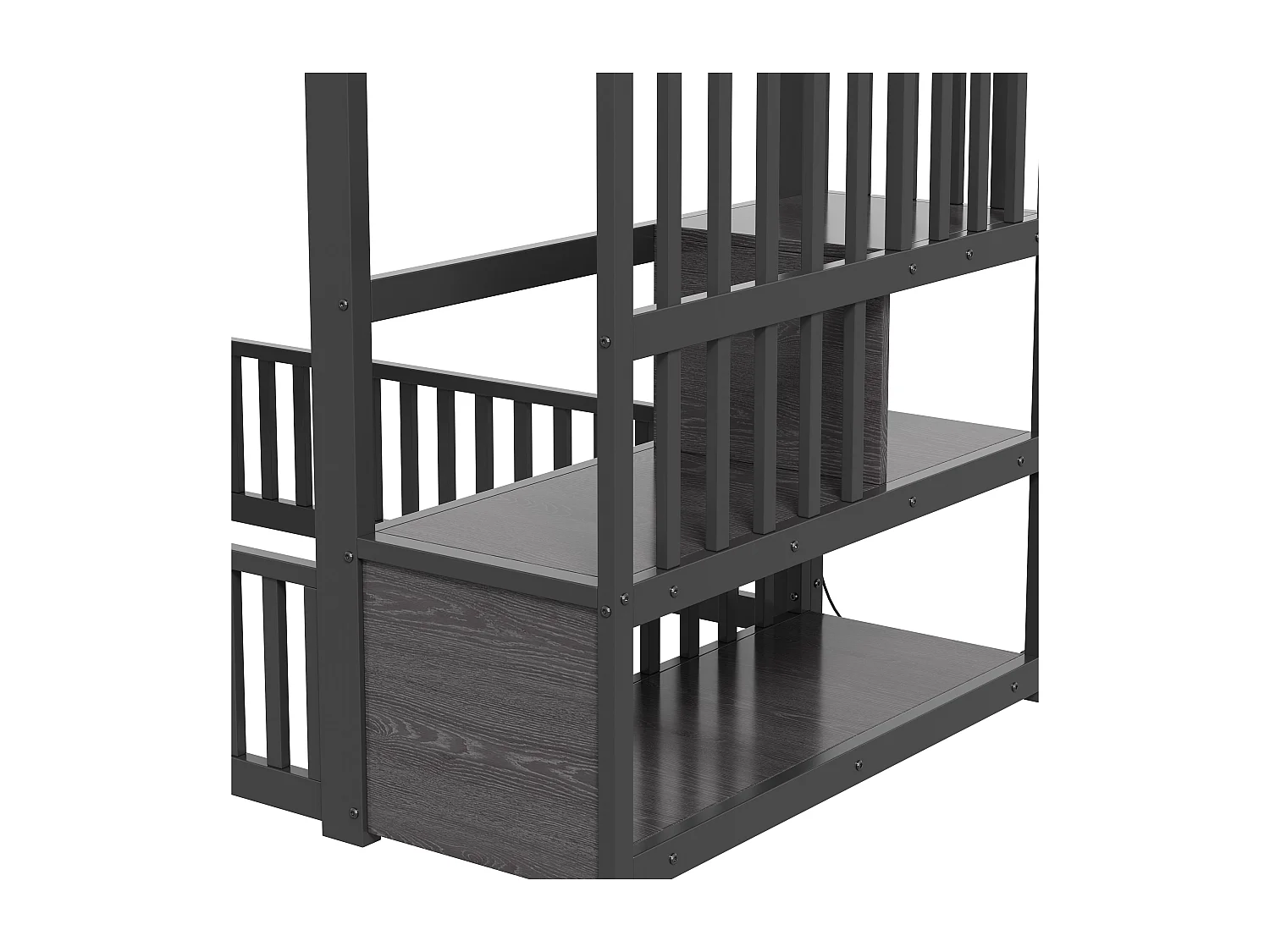 Łóżko piętrowe metalowe 90x200 cm - z drabiną z pojemnikami - barierka bezpieczeństwa - MDF - Czarny​ (Materac nie jest wliczony w cenę)
