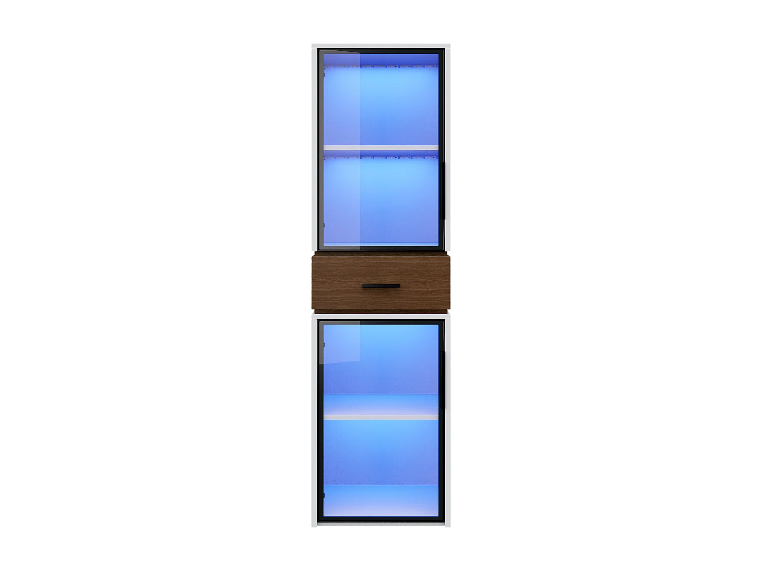 Glasvitrine 40x40x200 cm - mit LED-Beleuchtung - 2 Glastüren und 1 Schublade - MDF+Glas - Weiß