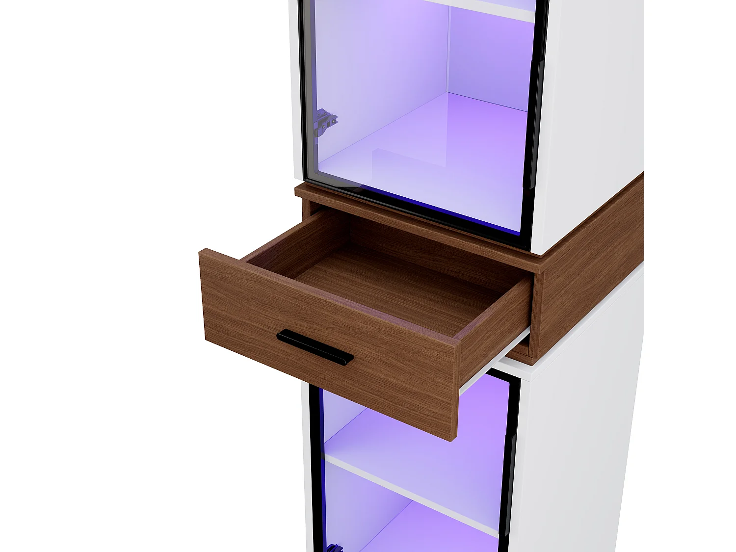 Glasvitrine 40x40x200 cm - mit LED-Beleuchtung - 2 Glastüren und 1 Schublade - MDF+Glas - Weiß