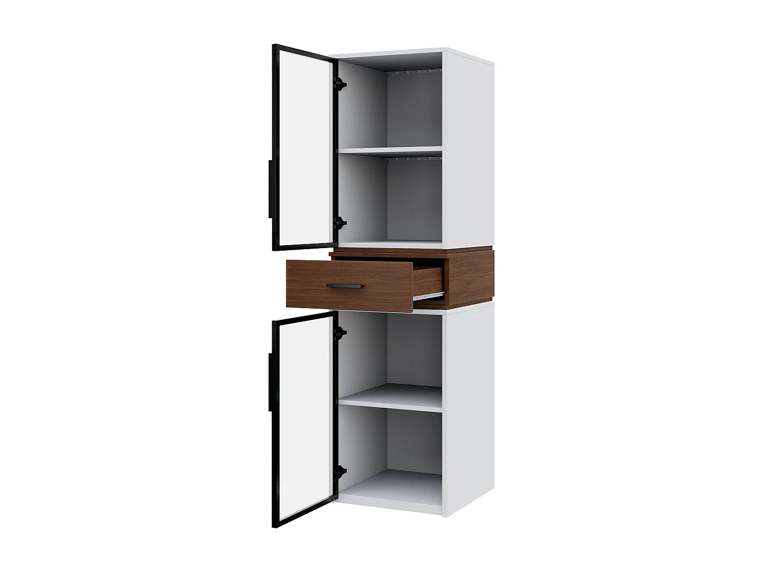 Glasvitrine 40x40x200 cm - mit LED-Beleuchtung - 2 Glastüren und 1 Schublade - MDF+Glas - Weiß