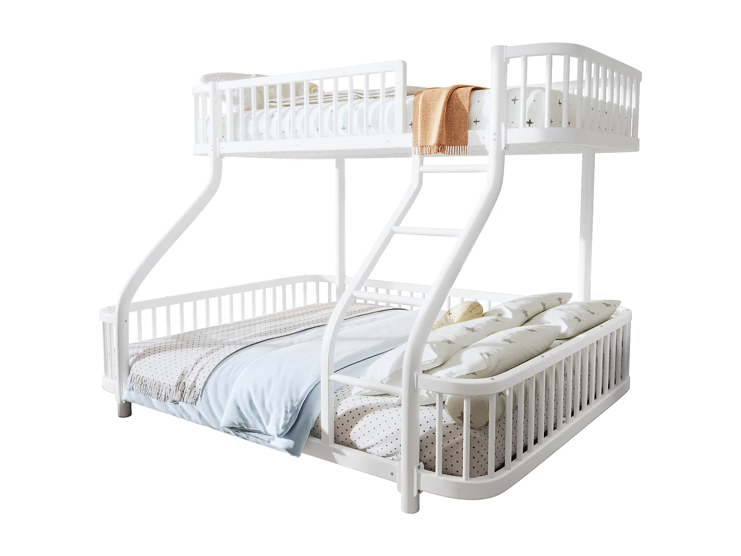 Łóżko piętrowe 90x200 cm + 140x200 cm - konstrukcja żelazna - z barierkami bezpieczeństwa - z drabiną - biały​ (materac nie jest wliczony w cenę)