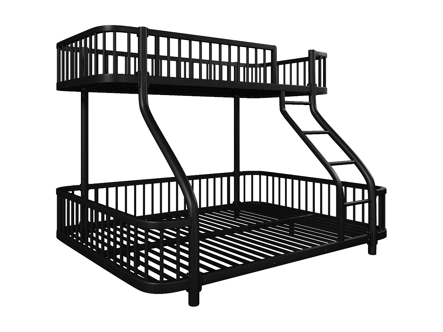 Łóżko piętrowe 90x200 cm + 140x200 cm - konstrukcja żelazna - z barierkami bezpieczeństwa - z drabiną - Czarny​ (materac nie jest wliczony w cenę)